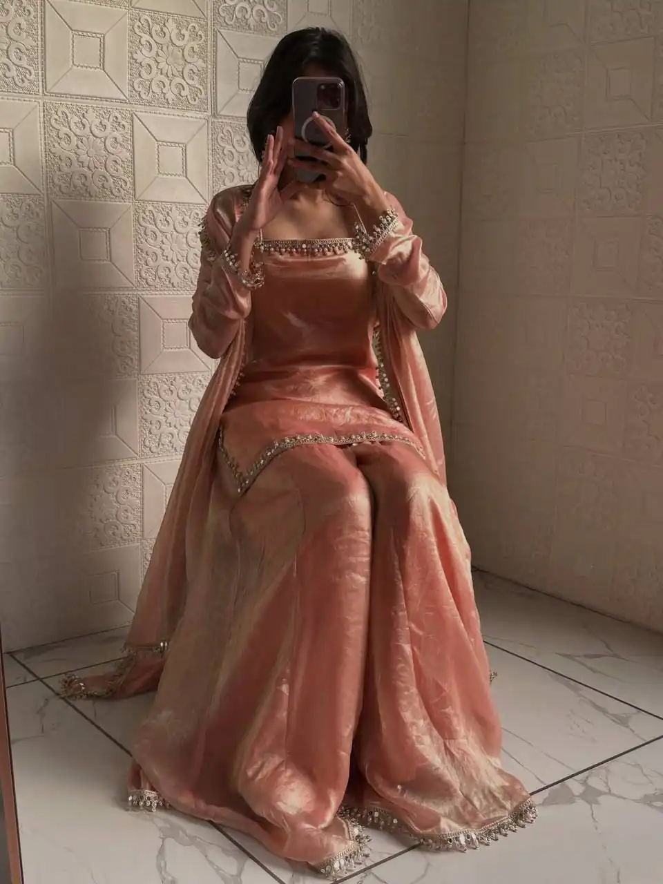 ZB 5063 Peach Fandy Silk Salwar Suit with Embroidery Work. Wedding, Party, Festive, Events Now at just ₹1949. Delivery 4-6 Working Days. Shop now. | Jump Suits, Salwar suit, Casual Suits, Creative suits, Designer Suits, Palazzo Suits, Party Wear Suits, Patiala Suits, Straight Suits