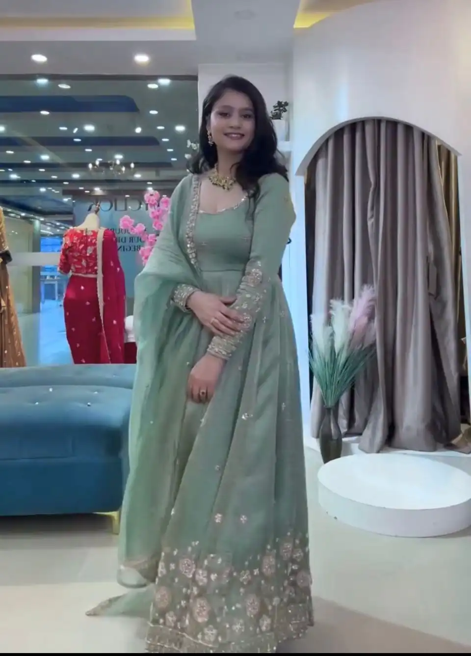 VLM 339 Sea Green Crunchy Silk Gown Perfect for Wedding, Party, Housewarming, Haldi, Durga Puja – . Best Price ₹2149. Delivery 4-6 Working Days. Shop now. | Gowns, Bollywood Gowns, Creative Gowns, Designer Gowns, Embroidered Gowns, Party Wear Gowns