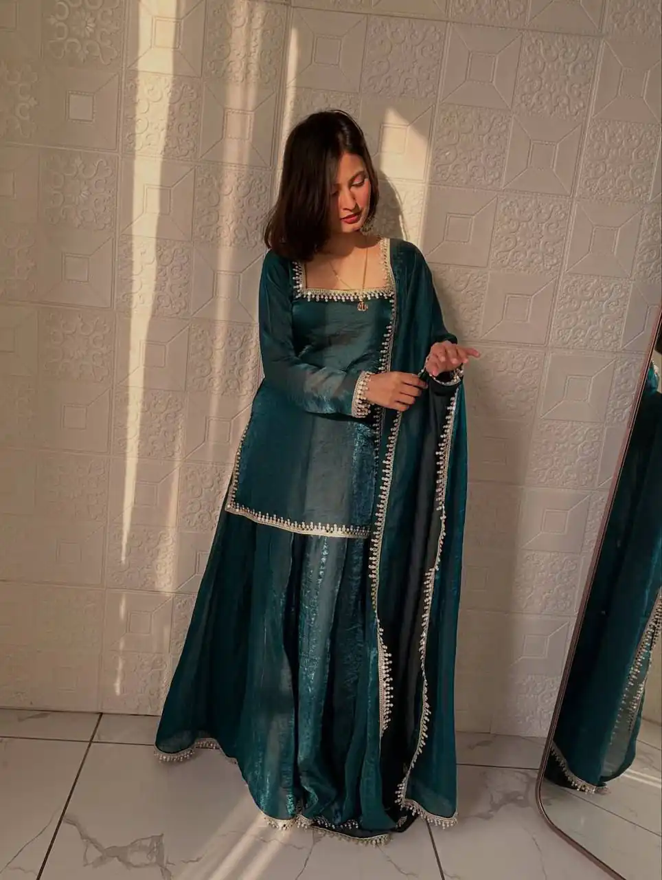 ZB 5063 Teal Fandy Silk Salwar Suit with Embroidery Work. Wedding, Party, Festive, Events Now at just ₹1949. Delivery 4-6 Working Days. Shop now. | Jump Suits, Salwar suit, Casual Suits, Creative suits, Designer Suits, Palazzo Suits, Party Wear Suits, Patiala Suits, Straight Suits
