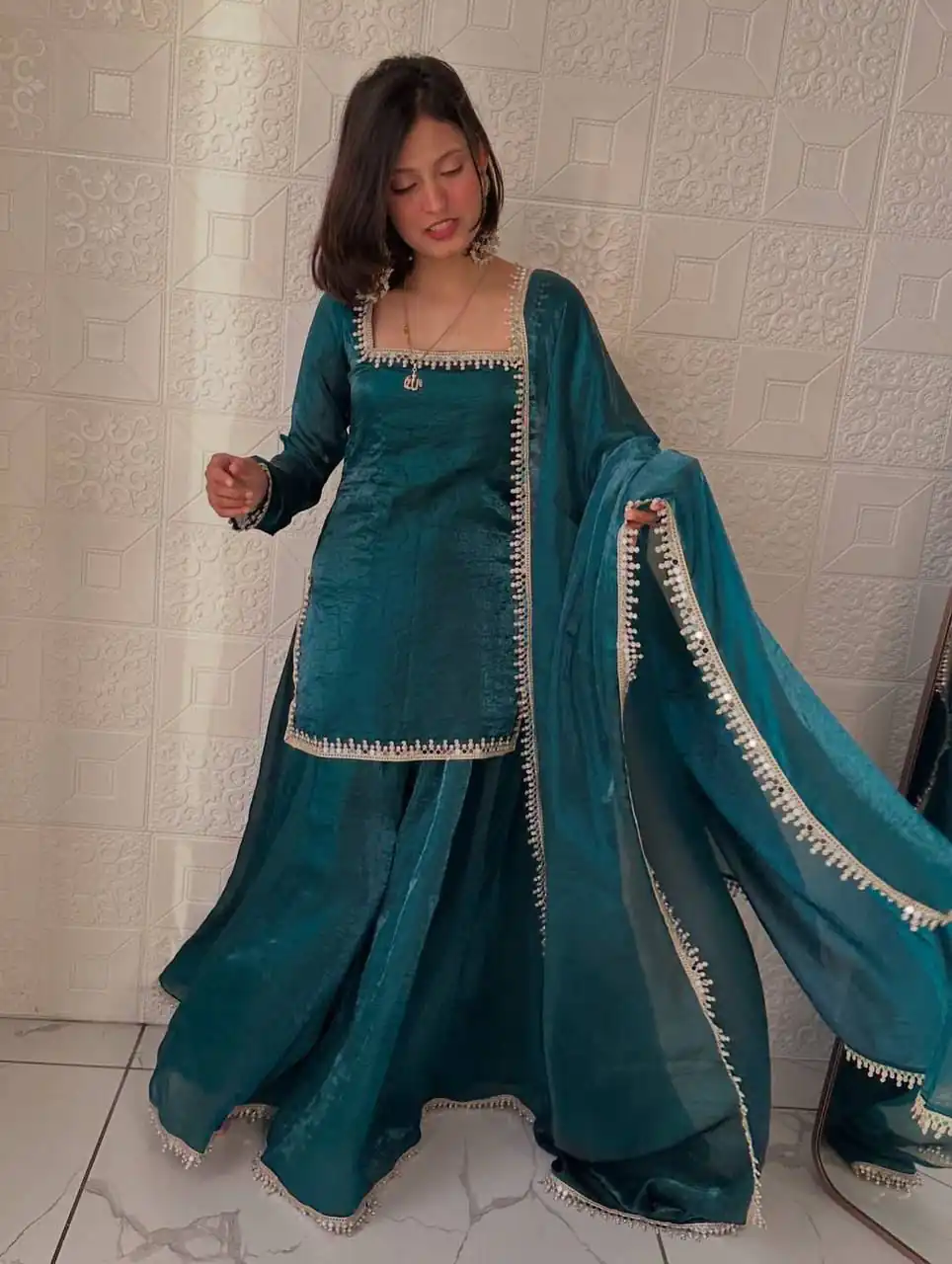 ZB 5063 Teal Fandy Silk Salwar Suit with Embroidery Work. Wedding, Party, Festive, Events Now at just ₹1949. Delivery 4-6 Working Days. Shop now. | Jump Suits, Salwar suit, Casual Suits, Creative suits, Designer Suits, Palazzo Suits, Party Wear Suits, Patiala Suits, Straight Suits