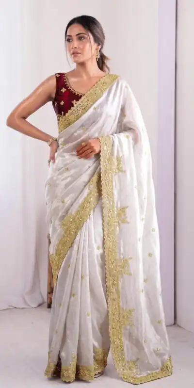 JR 666 White Fendy Satin Saree Perfect for Wedding, Party, Durga Puja, Raksha Bandhan, Sangeet – . Festive Deal ₹1949. Delivery 4-6 Working Days. | Designer Sarees, Modern Digital sarees, Sarees, Bollywood Sarees, Creative Sarees, Embroidered Sarees, Ethnic Saree, Party Wear Sarees