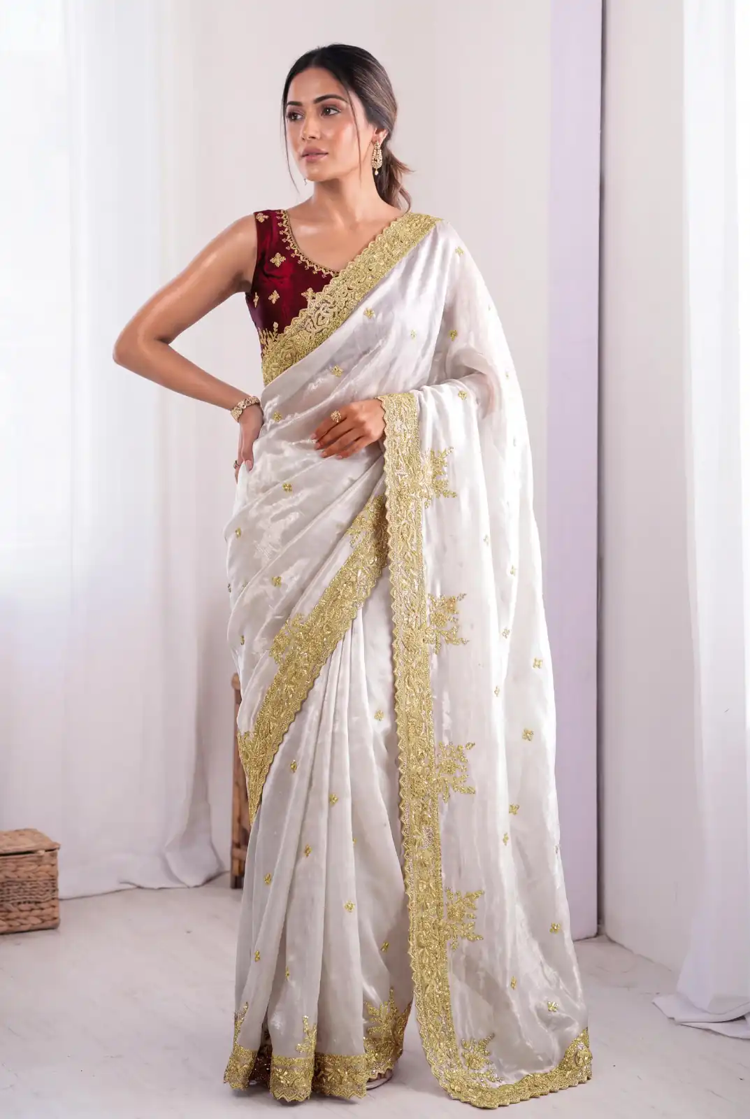 JR 666 White Fendy Satin Saree Perfect for Wedding, Party, Durga Puja, Raksha Bandhan, Sangeet – . Festive Deal ₹1949. Delivery 4-6 Working Days. | Designer Sarees, Modern Digital sarees, Sarees, Bollywood Sarees, Creative Sarees, Embroidered Sarees, Ethnic Saree, Party Wear Sarees