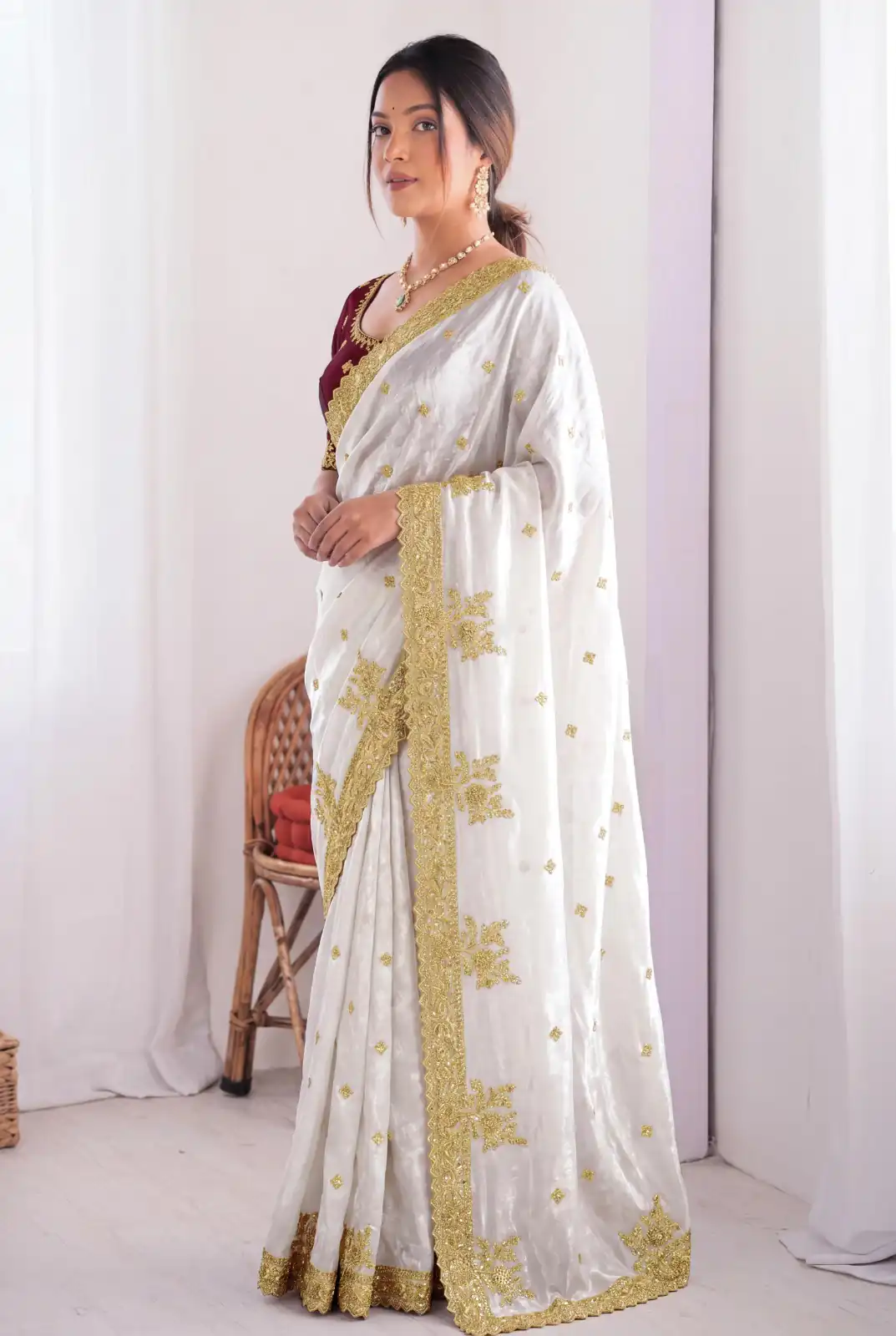 JR 666 White Fendy Satin Saree Perfect for Wedding, Party, Durga Puja, Raksha Bandhan, Sangeet – . Festive Deal ₹1949. Delivery 4-6 Working Days. | Designer Sarees, Modern Digital sarees, Sarees, Bollywood Sarees, Creative Sarees, Embroidered Sarees, Ethnic Saree, Party Wear Sarees