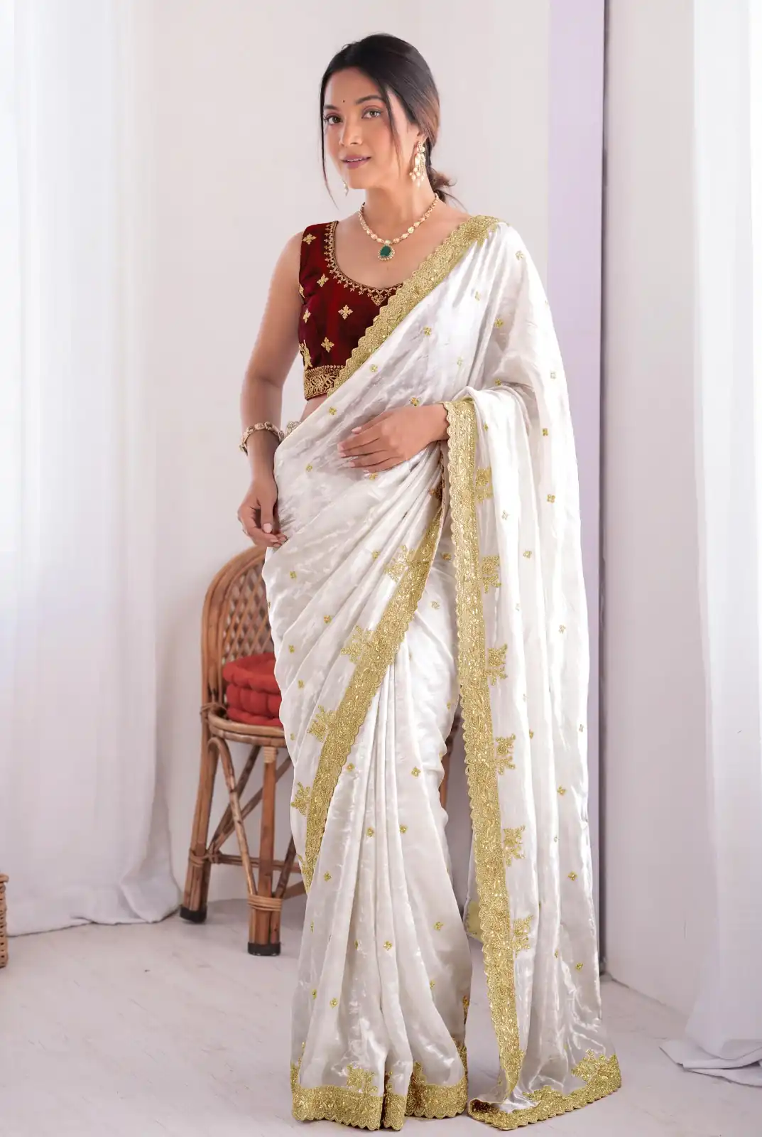 JR 666 White Fendy Satin Saree Perfect for Wedding, Party, Durga Puja, Raksha Bandhan, Sangeet – . Festive Deal ₹1949. Delivery 4-6 Working Days. | Designer Sarees, Modern Digital sarees, Sarees, Bollywood Sarees, Creative Sarees, Embroidered Sarees, Ethnic Saree, Party Wear Sarees