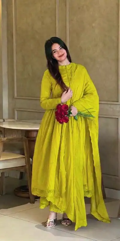 VLM 337 Lime Yellow Roman Silk Gown Perfect for Wedding, Party, Ethnic Day, Haldi, Diwali – . Festive Deal ₹2099. Delivery 4-6 Working Days. Shop now. | Gowns, Bollywood Gowns, Creative Gowns, Designer Gowns, Embroidered Gowns, Party Wear Gowns