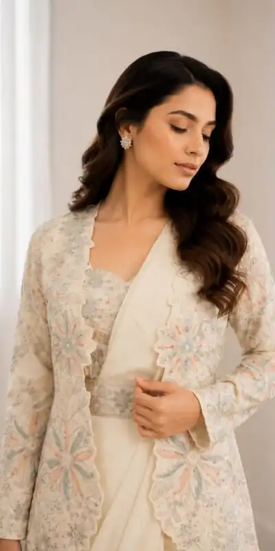 BB 62 Off White Crap Silk Saree with Embroidery Work. Wedding, Party, Festive, Events Festive Deal ₹2499. Delivery 4-6 Working Days. Shop now. | Designer Sarees, Modern Digital sarees, Sarees, Bollywood Sarees, Creative Sarees, Embroidered Sarees, Ethnic Saree, Party Wear Sarees