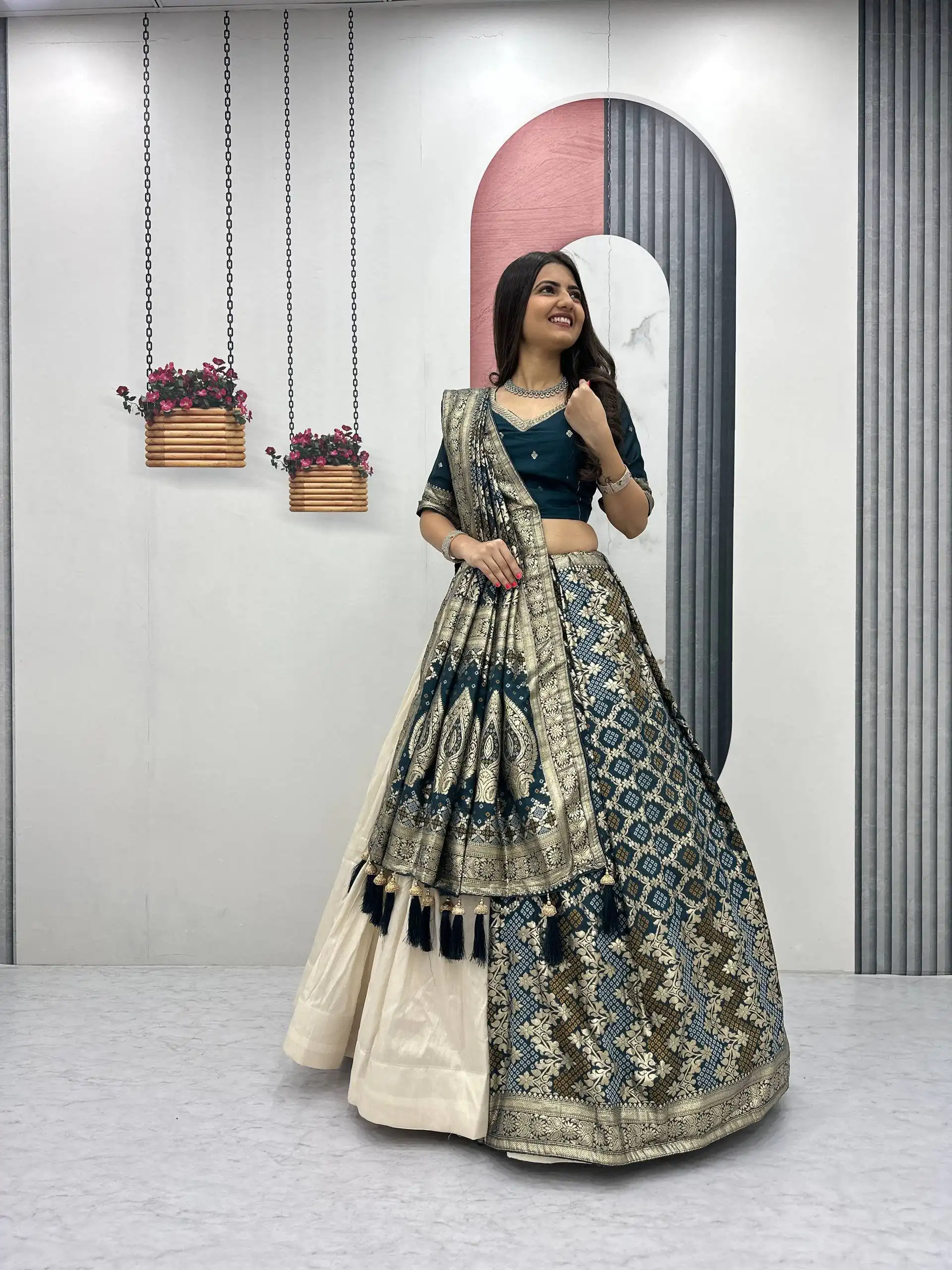 PC 560 Teal in Jacquard Silk Designer Work Lehenga Choli . Introductory Price ₹3249. Delivery 4-6 Working Days. Shop now. | Lehenga, Bollywood Lehenga, Creative Lehenga, Designer Lehenga, Embroidered Lehenga, Party Wear Lehenga