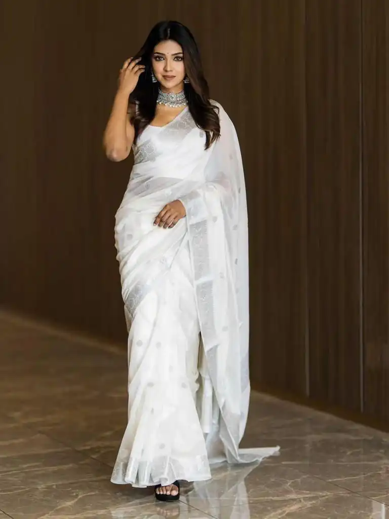 KPR 120 White Soft Lilan Slab Saree Perfect for Wedding, Party, Lohri, Durga Puja, Pongal – . Get it for ₹1349. Delivery 4-6 Working Days. Shop now. | Designer Sarees, Modern Digital sarees, Sarees, Bollywood Sarees, Creative Sarees, Embroidered Sarees, Ethnic Saree, Party Wear Sarees