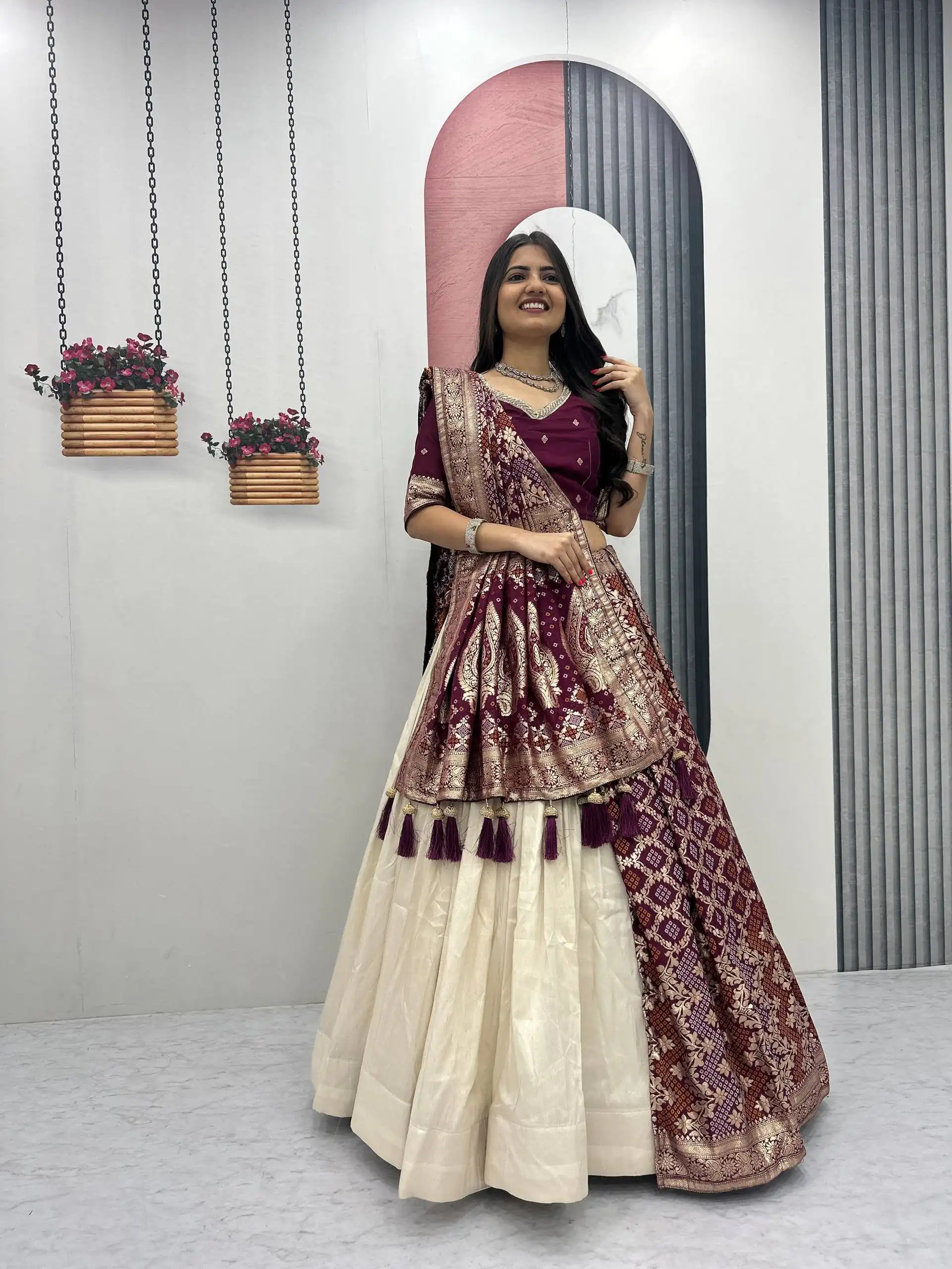 PC 560 Wine in Jacquard Silk Designer Work Lehenga Choli . Introductory Price ₹3249. Delivery 4-6 Working Days. Shop now. | Lehenga, Bollywood Lehenga, Creative Lehenga, Designer Lehenga, Embroidered Lehenga, Party Wear Lehenga