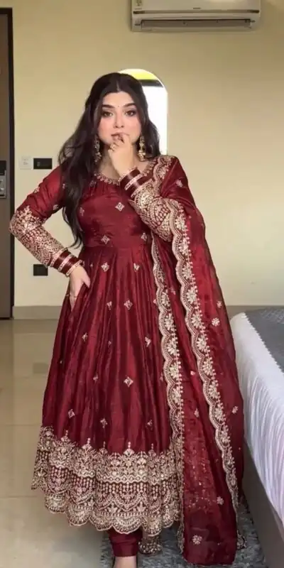NSR 895 Red Fendy Silk Salwar Suit with Mirror Work & Embroidery Work. Best Price ₹2399. Delivery 4-6 Working Days. Shop now. | Anarkali Suits, Bollywood Anarkali, Creative-Anarkali, Designer Anarkali, Embroidered Anarkali, Party Wear Anarkali