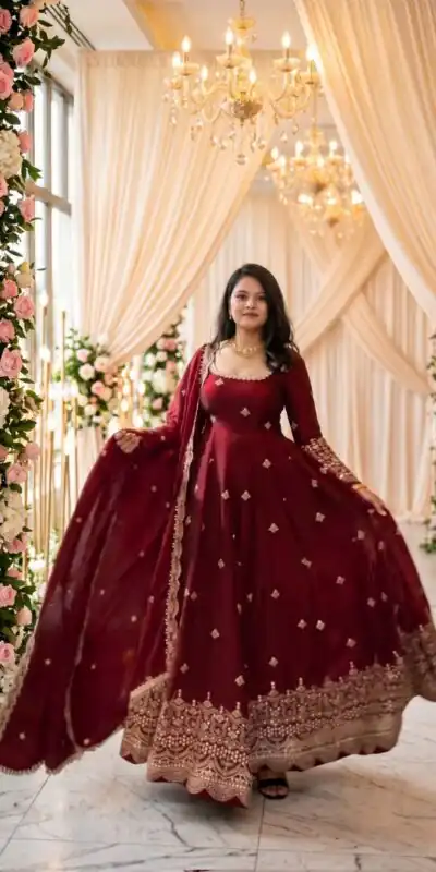 NSR 895 Red Fendy Silk Salwar Suit with Mirror Work & Embroidery Work. Best Price ₹2399. Delivery 4-6 Working Days. Shop now. | Anarkali Suits, Bollywood Anarkali, Creative-Anarkali, Designer Anarkali, Embroidered Anarkali, Party Wear Anarkali