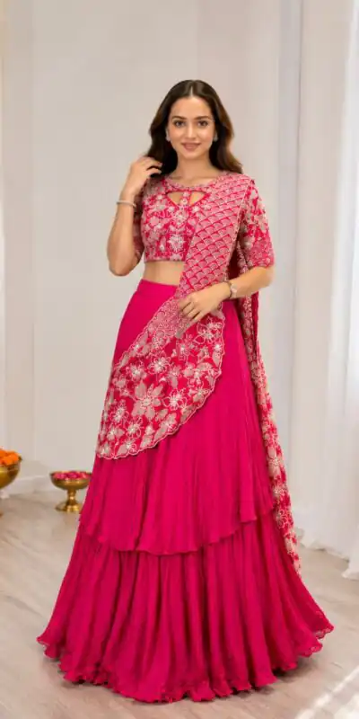 BB 75 Pink Color French Crape Saree with Embroidery Work. Wedding, Party, Festive, Online Best Price ₹2399. Delivery 4-6 Working Days. Shop now. | Designer Sarees, Modern Digital sarees, Sarees, Bollywood Sarees, Creative Sarees, Embroidered Sarees, Ethnic Saree, Party Wear Sarees