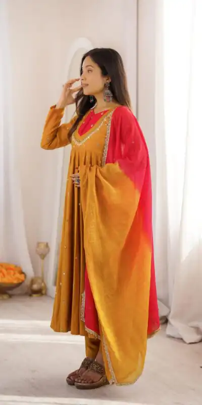 ZF 5023 Mustered Roman Silk Gown with Mirror Work & Embroidery Work. Special Price ₹2099. Delivery 4-6 Working Days. Shop now. | Gowns, Bollywood Gowns, Creative Gowns, Designer Gowns, Embroidered Gowns, Party Wear Gowns