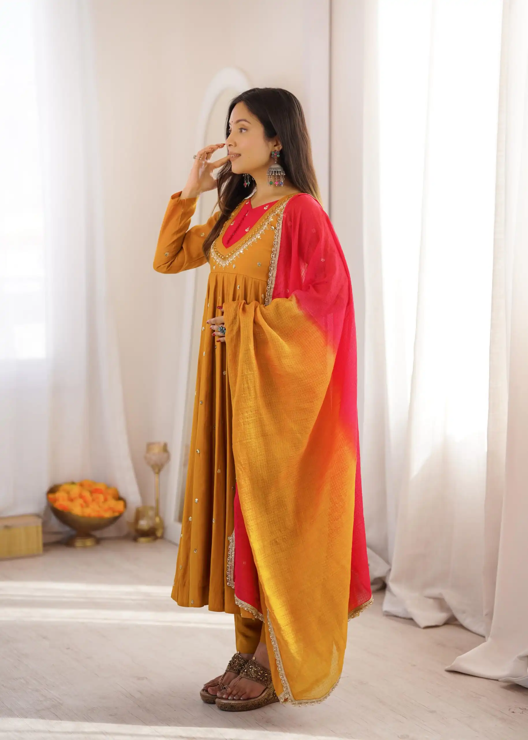ZF 5023 Mustered Roman Silk Gown with Mirror Work & Embroidery Work. Special Price ₹2099. Delivery 4-6 Working Days. Shop now. | Gowns, Bollywood Gowns, Creative Gowns, Designer Gowns, Embroidered Gowns, Party Wear Gowns
