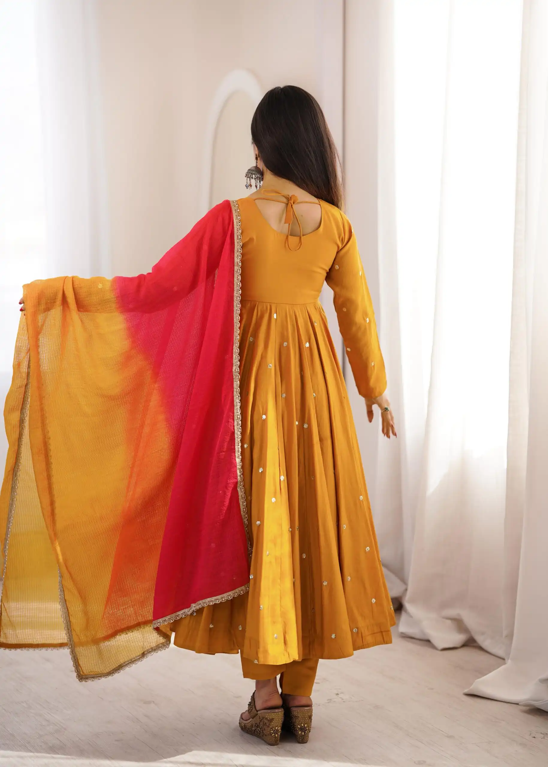 ZF 5023 Mustered Roman Silk Gown with Mirror Work & Embroidery Work. Special Price ₹2099. Delivery 4-6 Working Days. Shop now. | Gowns, Bollywood Gowns, Creative Gowns, Designer Gowns, Embroidered Gowns, Party Wear Gowns