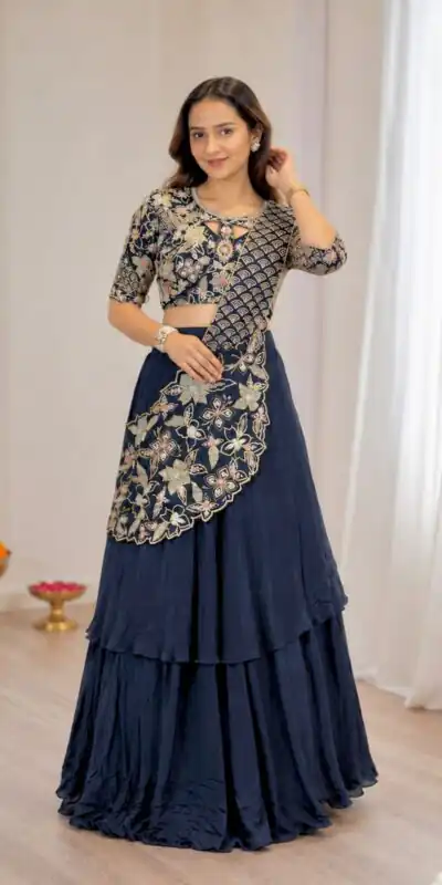 BB 75 Nay Blue Color French Crape Saree with Embroidery Work. Wedding, Party, Festive, Online Best Price ₹2399. Delivery 4-6 Working Days. Shop now. | Designer Sarees, Modern Digital sarees, Sarees, Bollywood Sarees, Creative Sarees, Embroidered Sarees, Ethnic Saree, Party Wear Sarees