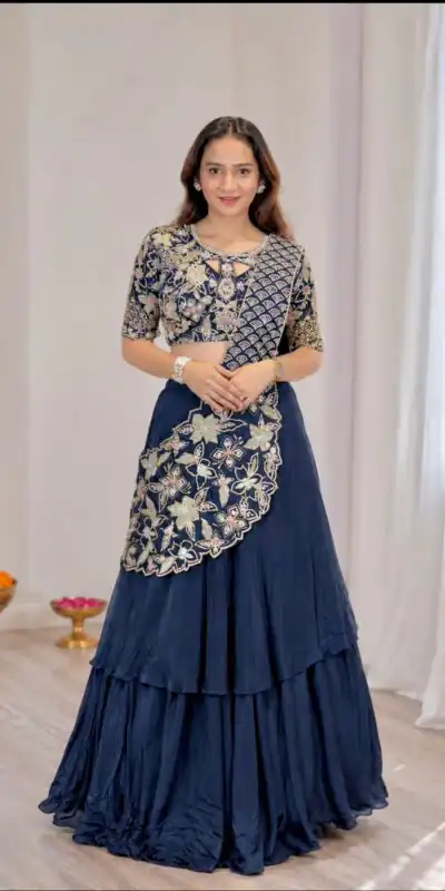 BB 75 Nay Blue Color French Crape Saree with Embroidery Work. Wedding, Party, Festive, Online Best Price ₹2399. Delivery 4-6 Working Days. Shop now. | Designer Sarees, Modern Digital sarees, Sarees, Bollywood Sarees, Creative Sarees, Embroidered Sarees, Ethnic Saree, Party Wear Sarees
