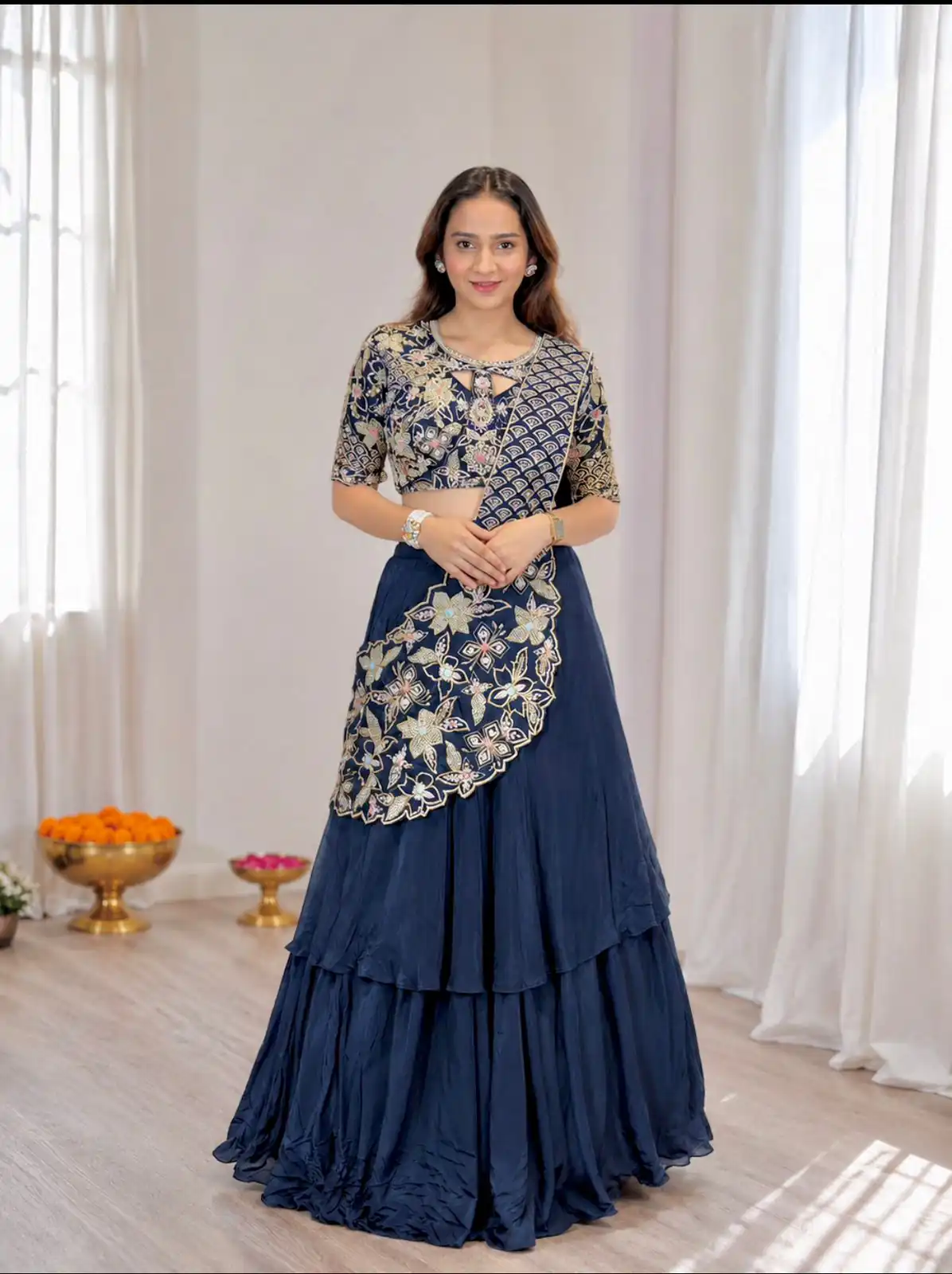 BB 75 Nay Blue Color French Crape Saree with Embroidery Work. Wedding, Party, Festive, Online Best Price ₹2399. Delivery 4-6 Working Days. Shop now. | Designer Sarees, Modern Digital sarees, Sarees, Bollywood Sarees, Creative Sarees, Embroidered Sarees, Ethnic Saree, Party Wear Sarees