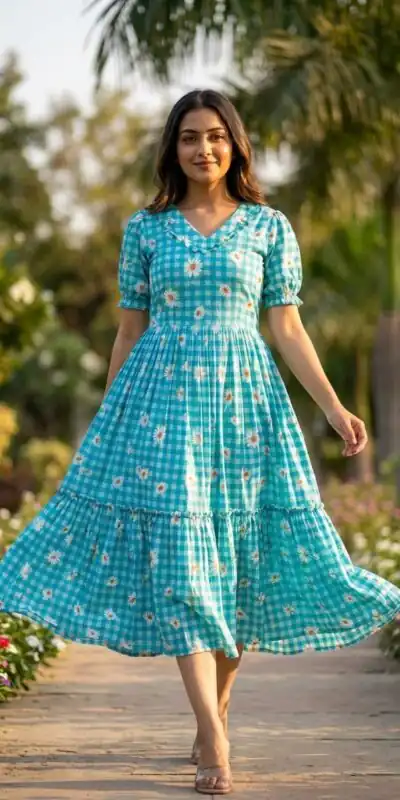 KA 1257 Blue Muslin Silk Gingham Printed Kurti with Designer Work. Special Price ₹1519. Delivery 4-6 Working Days. Shop now. | Kurti, Bollywood Kurti, Creative Kurtis, Designer Kurti, Party Wear Kurti, Selfie Kurti