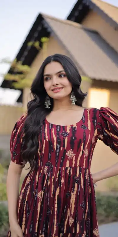 KA 1252 Maroon Cotton Kurti with Printed Work.Wedding, Party, Festive, Events, Exclusive Offer ₹1569. Delivery 4-6 Working Days. Shop now. | Kurti, Bollywood Kurti, Creative Kurtis, Designer Kurti, Party Wear Kurti, Selfie Kurti