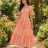KA 1257 Peach Muslin Silk Gingham Printed Kurti with Designer Work. Special Price ₹1519. Delivery 4-6 Working Days. Shop now. | Kurti, Bollywood Kurti, Creative Kurtis, Designer Kurti, Party Wear Kurti, Selfie Kurti