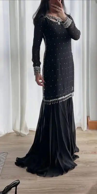 SRK 5353 Black Faux Georgette Salwar Suit Perfect for Wedding, Party, Family Gatherings, Sangeet, Housewarming – . Affordable Price ₹1949. Days | Jump Suits, Salwar suit, Casual Suits, Creative suits, Designer Suits, Palazzo Suits, Party Wear Suits, Patiala Suits, Straight Suits