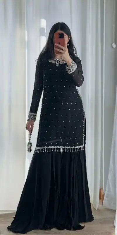 SRK 5353 Black Faux Georgette Salwar Suit Perfect for Wedding, Party, Family Gatherings, Sangeet, Housewarming – . Affordable Price ₹1949. Days | Jump Suits, Salwar suit, Casual Suits, Creative suits, Designer Suits, Palazzo Suits, Party Wear Suits, Patiala Suits, Straight Suits
