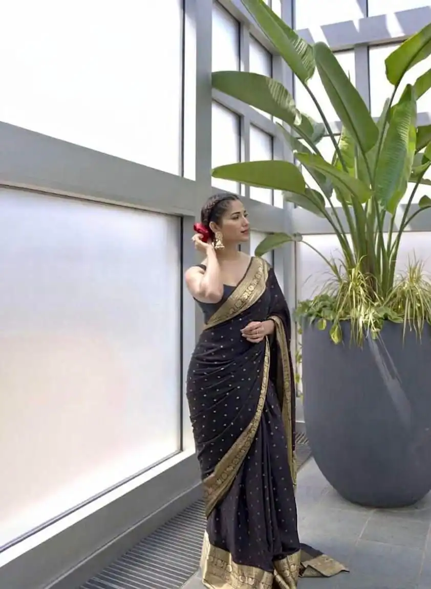 KP 303 Black in Soft Lichi Silk Jacquard Work Designer Work Saree . Exclusive Offer ₹1349. Delivery 4-6 Working Days. Shop now. | Designer Sarees, Modern Digital sarees, Sarees, Bollywood Sarees, Creative Sarees, Embroidered Sarees, Ethnic Saree, Party Wear Sarees