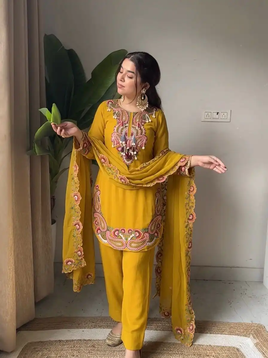 SRK 5348 Mustered Color Georgette Mirror Embroidery Work Salwar Suit . Best Price ₹2399. Delivery 4-6 Working Days. Shop now. | Jump Suits, Salwar suit, Casual Suits, Creative suits, Designer Suits, Palazzo Suits, Party Wear Suits, Patiala Suits, Straight Suits