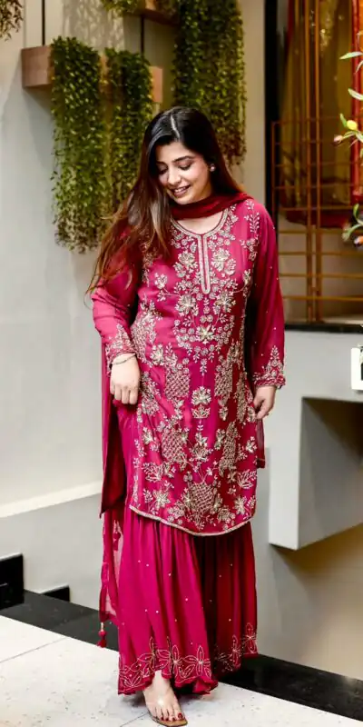 JF 027 Pink in Faux Georgette Mirror Embroidery Work Salwar Suit . Best Price ₹1949. Delivery 4-6 Working Days. Shop now. | Jump Suits, Salwar suit, Casual Suits, Creative suits, Designer Suits, Palazzo Suits, Party Wear Suits, Patiala Suits, Straight Suits