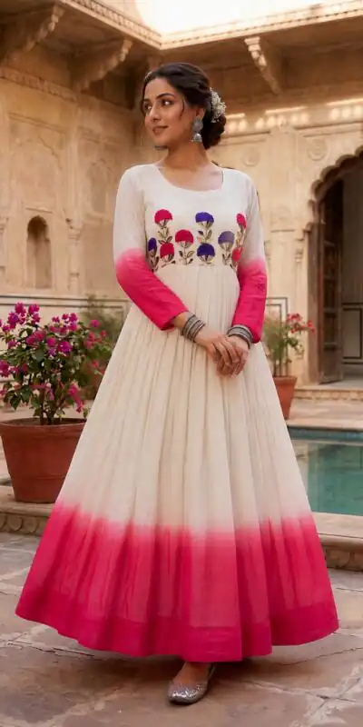 KA 1263 Pink |Star Georgette Gown with Thread Embroidery & Embroidery Work. Special Price ₹1669. Delivery 4-6 Working Days. Shop now. | Gowns, Bollywood Gowns, Creative Gowns, Designer Gowns, Embroidered Gowns, Party Wear Gowns