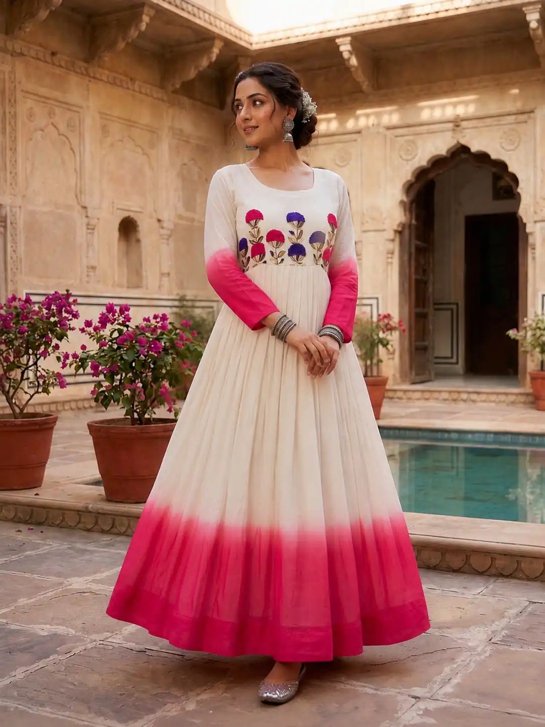 KA 1263 Pink |Star Georgette Gown with Thread Embroidery & Embroidery Work. Special Price ₹1669. Delivery 4-6 Working Days. Shop now. | Gowns, Bollywood Gowns, Creative Gowns, Designer Gowns, Embroidered Gowns, Party Wear Gowns