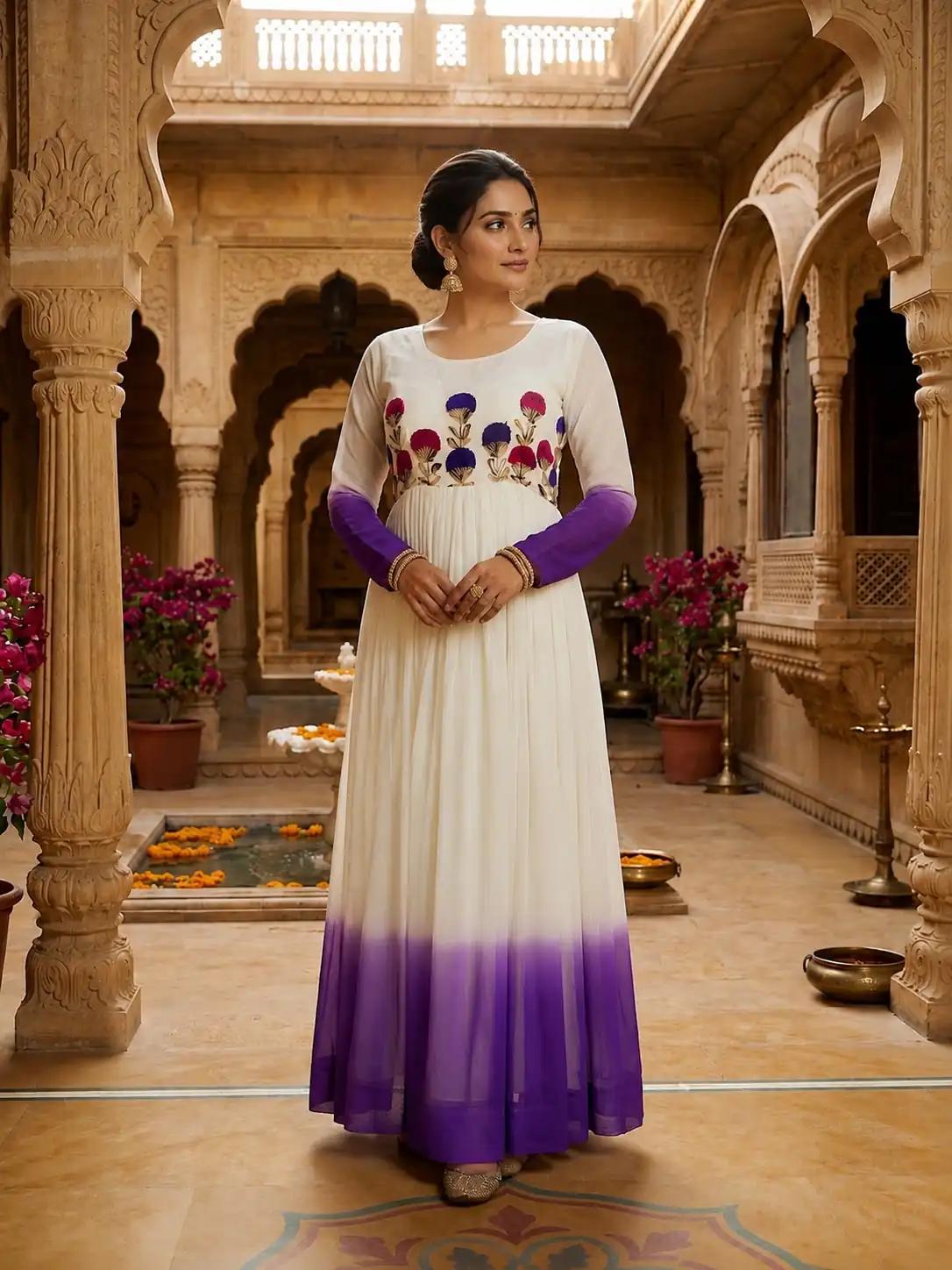 KA 1263 Purple |Star Georgette Gown with Thread Embroidery & Embroidery Work. Special Price ₹1669. Delivery 4-6 Working Days. Shop now. | Gowns, Bollywood Gowns, Creative Gowns, Designer Gowns, Embroidered Gowns, Party Wear Gowns