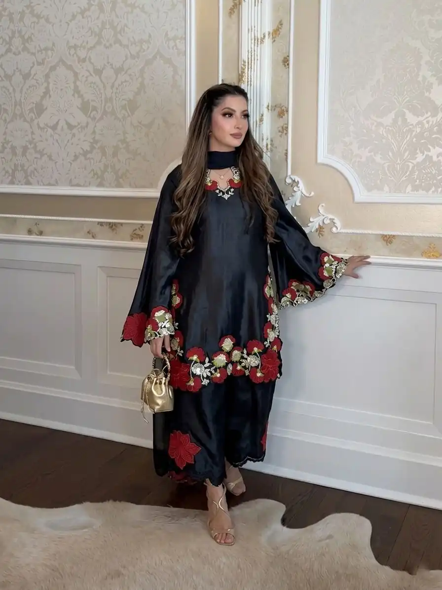 ZSR 3171 Black Color Roman Silk Salwar Suit with Embroidery Work. Available at ₹2449 only. Delivery 4-6 Working Days. Shop now. | Jump Suits, Salwar suit, Casual Suits, Creative suits, Designer Suits, Palazzo Suits, Party Wear Suits, Patiala Suits, Straight Suits