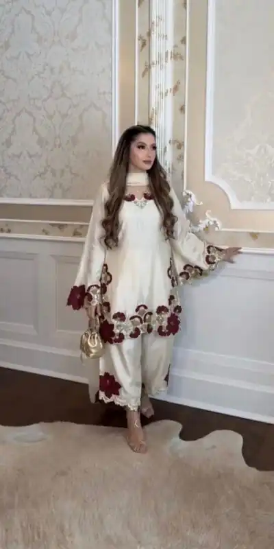 ZSR 3171 Cream Color Roman Silk Salwar Suit with Embroidery Work. Available at ₹2449 only. Delivery 4-6 Working Days. Shop now. | Jump Suits, Salwar suit, Casual Suits, Creative suits, Designer Suits, Palazzo Suits, Party Wear Suits, Patiala Suits, Straight Suits