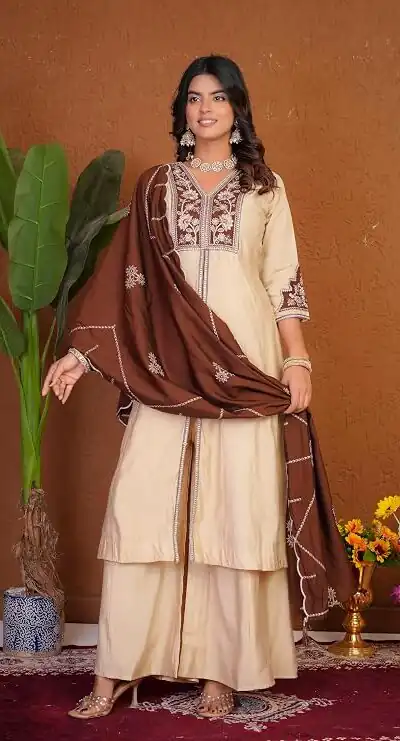 DIVA 152 Cream Color Roman Silk Salwar Suit with Embroidery Work. Available at ₹2399 only. Delivery 4-6 Working Days. Shop now. | Jump Suits, Salwar suit, Casual Suits, Creative suits, Designer Suits, Palazzo Suits, Party Wear Suits, Patiala Suits, Straight Suits