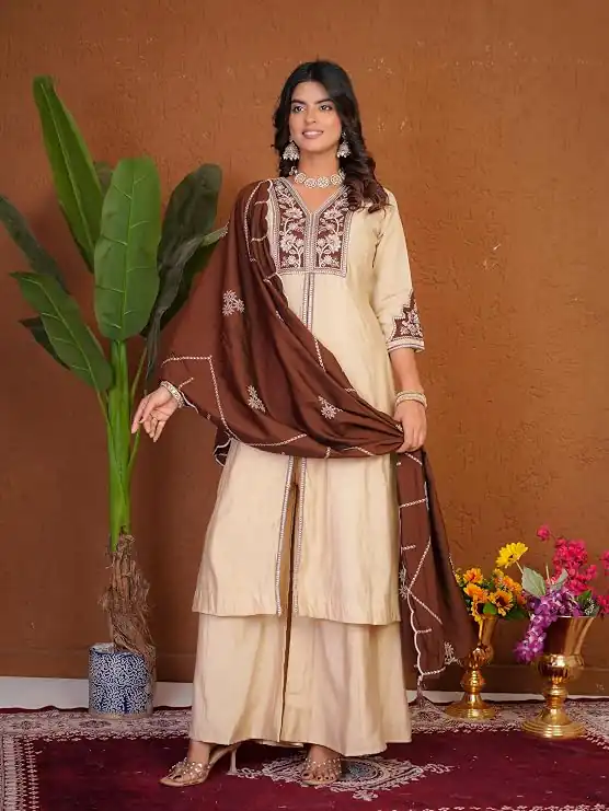 DIVA 152 Cream Color Roman Silk Salwar Suit with Embroidery Work. Available at ₹2399 only. Delivery 4-6 Working Days. Shop now. | Jump Suits, Salwar suit, Casual Suits, Creative suits, Designer Suits, Palazzo Suits, Party Wear Suits, Patiala Suits, Straight Suits