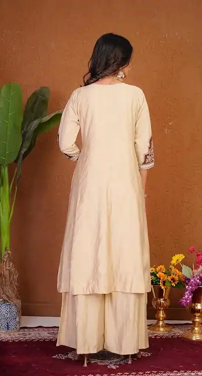 DIVA 152 Cream Color Roman Silk Salwar Suit with Embroidery Work. Available at ₹2399 only. Delivery 4-6 Working Days. Shop now. | Jump Suits, Salwar suit, Casual Suits, Creative suits, Designer Suits, Palazzo Suits, Party Wear Suits, Patiala Suits, Straight Suits