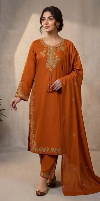 BE 473 Orange Color Roman Silk Salwar Suit with Embroidery Work. Available at ₹1999 only. Delivery 4-6 Working Days. Shop now. | Jump Suits, Salwar suit, Casual Suits, Creative suits, Designer Suits, Palazzo Suits, Party Wear Suits, Patiala Suits, Straight Suits