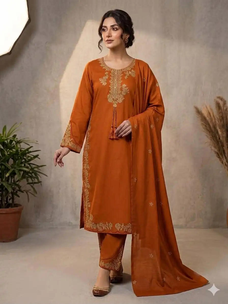 BE 473 Orange Color Roman Silk Salwar Suit with Embroidery Work. Available at ₹1999 only. Delivery 4-6 Working Days. Shop now. | Jump Suits, Salwar suit, Casual Suits, Creative suits, Designer Suits, Palazzo Suits, Party Wear Suits, Patiala Suits, Straight Suits
