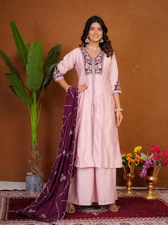 DIVA 152 Pink Color Roman Silk Salwar Suit with Embroidery Work. Available at ₹2399 only. Delivery 4-6 Working Days. Shop now. | Jump Suits, Salwar suit, Casual Suits, Creative suits, Designer Suits, Palazzo Suits, Party Wear Suits, Patiala Suits, Straight Suits
