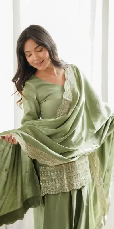 KB 304 Pista Color Roman Silk Salwar Suit with Embroidery Work. Available at ₹1999 only. Delivery 4-6 Working Days. Shop now. | Jump Suits, Salwar suit, Casual Suits, Creative suits, Designer Suits, Palazzo Suits, Party Wear Suits, Patiala Suits, Straight Suits