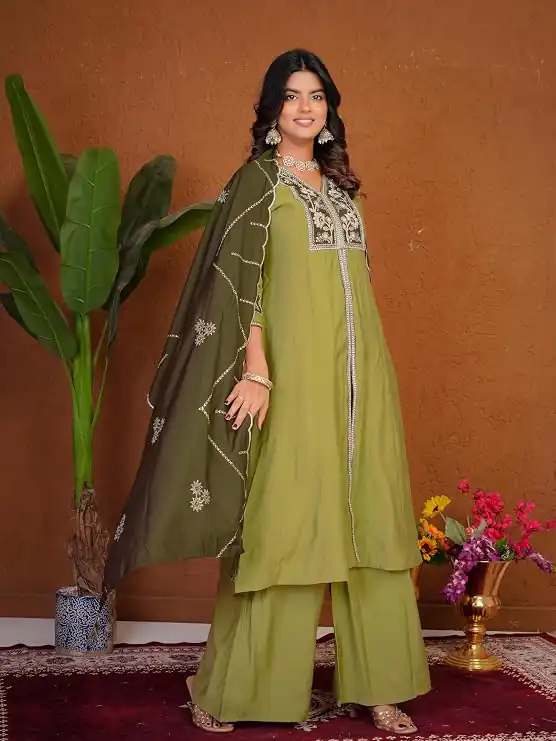 DIVA 152 Pista Color Roman Silk Salwar Suit with Embroidery Work. Available at ₹2399 only. Delivery 4-6 Working Days. Shop now. | Jump Suits, Salwar suit, Casual Suits, Creative suits, Designer Suits, Palazzo Suits, Party Wear Suits, Patiala Suits, Straight Suits