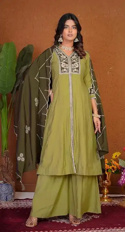 DIVA 152 Pista Color Roman Silk Salwar Suit with Embroidery Work. Available at ₹2399 only. Delivery 4-6 Working Days. Shop now. | Jump Suits, Salwar suit, Casual Suits, Creative suits, Designer Suits, Palazzo Suits, Party Wear Suits, Patiala Suits, Straight Suits