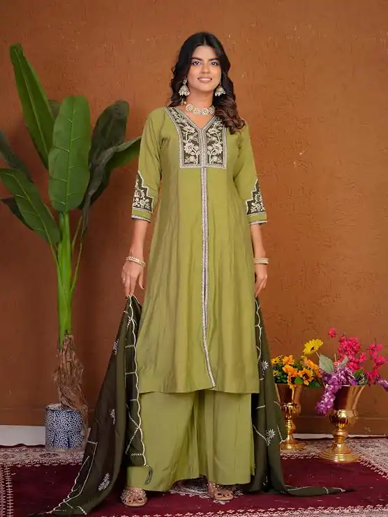 DIVA 152 Pista Color Roman Silk Salwar Suit with Embroidery Work. Available at ₹2399 only. Delivery 4-6 Working Days. Shop now. | Jump Suits, Salwar suit, Casual Suits, Creative suits, Designer Suits, Palazzo Suits, Party Wear Suits, Patiala Suits, Straight Suits