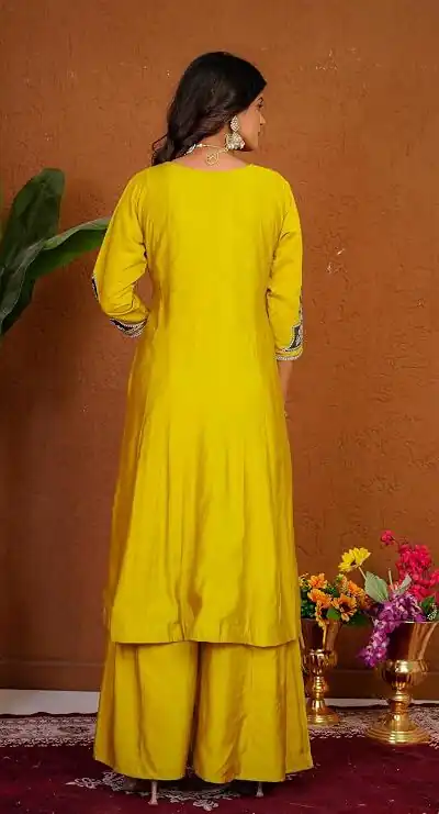 DIVA 152 Yellow Color Roman Silk Salwar Suit with Embroidery Work. Available at ₹2399 only. Delivery 4-6 Working Days. Shop now. | Jump Suits, Salwar suit, Casual Suits, Creative suits, Designer Suits, Palazzo Suits, Party Wear Suits, Patiala Suits, Straight Suits