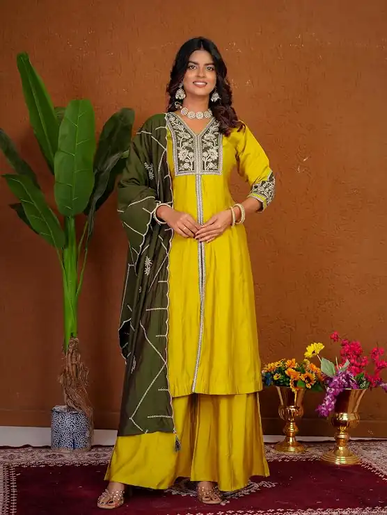 DIVA 152 Yellow Color Roman Silk Salwar Suit with Embroidery Work. Available at ₹2399 only. Delivery 4-6 Working Days. Shop now. | Jump Suits, Salwar suit, Casual Suits, Creative suits, Designer Suits, Palazzo Suits, Party Wear Suits, Patiala Suits, Straight Suits