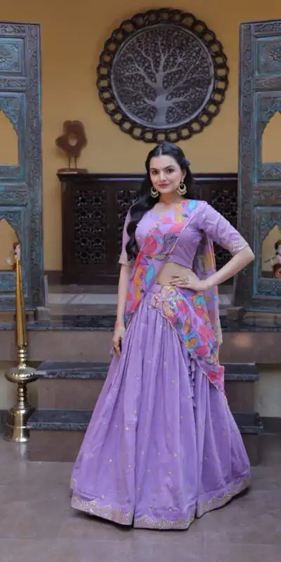 KA 5069 Lavender Cosmos Silk Lehenga Choli with Zari & Embroidery Work. Introductory Price ₹2499. Delivery 4-6 Working Days. Shop now. | Lehenga, Bollywood Lehenga, Creative Lehenga, Designer Lehenga, Embroidered Lehenga, Party Wear Lehenga