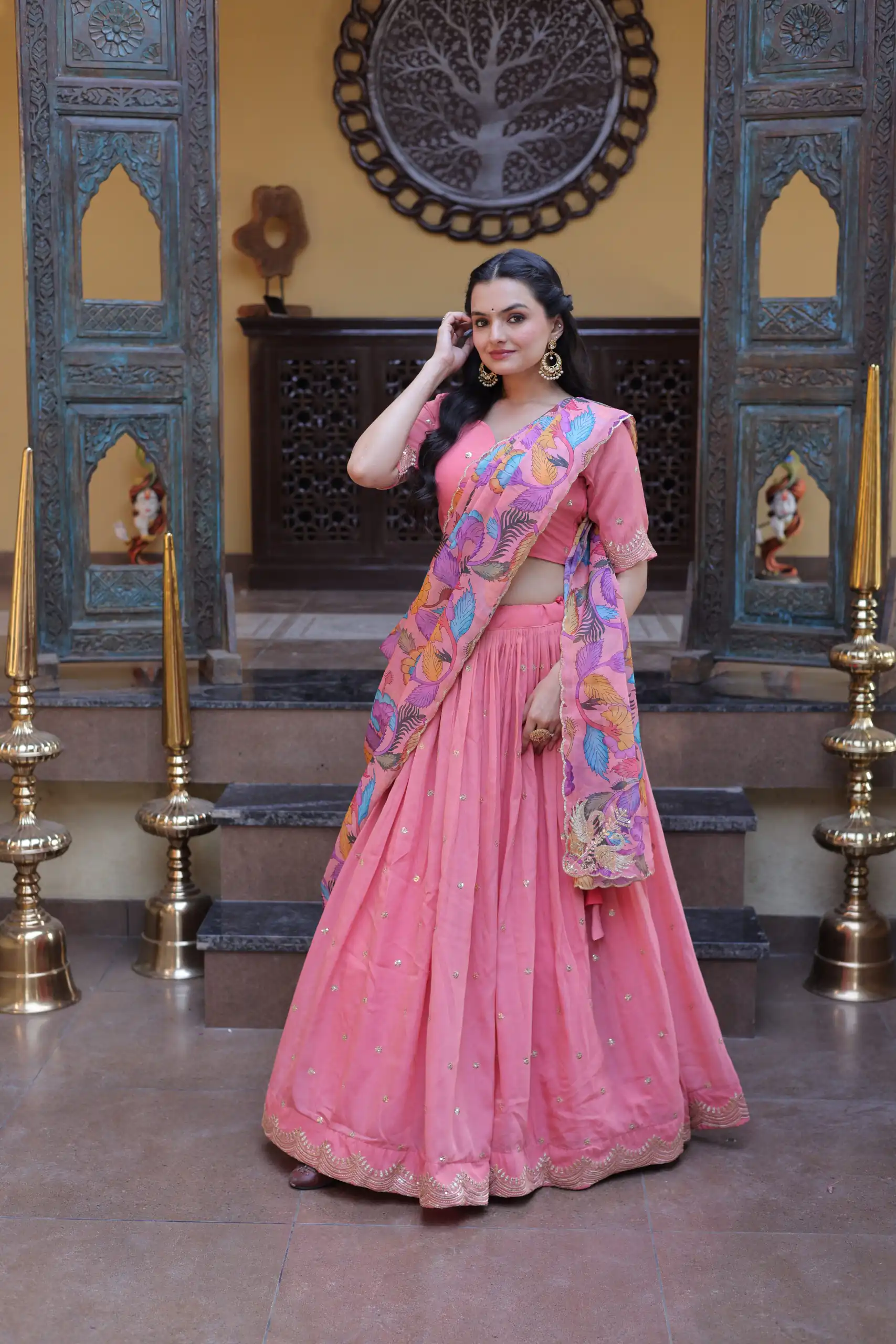 KA 5069 Peach Cosmos Silk Lehenga Choli with Zari & Embroidery Work. Introductory Price ₹2499. Delivery 4-6 Working Days. Shop now. | Lehenga, Bollywood Lehenga, Creative Lehenga, Designer Lehenga, Embroidered Lehenga, Party Wear Lehenga