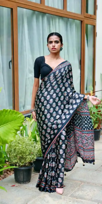 NC 5603 Black Color Satin Crap Saree with Mirror Work. Introductory Price ₹1799. Delivery Online 4-6 Working Days. Shop now. | Designer Sarees, Modern Digital sarees, Sarees, Bollywood Sarees, Creative Sarees, Embroidered Sarees, Ethnic Saree, Party Wear Sarees